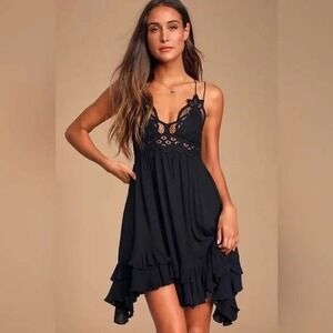 Free People FP ONE Adella Mini Dress Women XXS Black NEW Lace Boho F18M01006